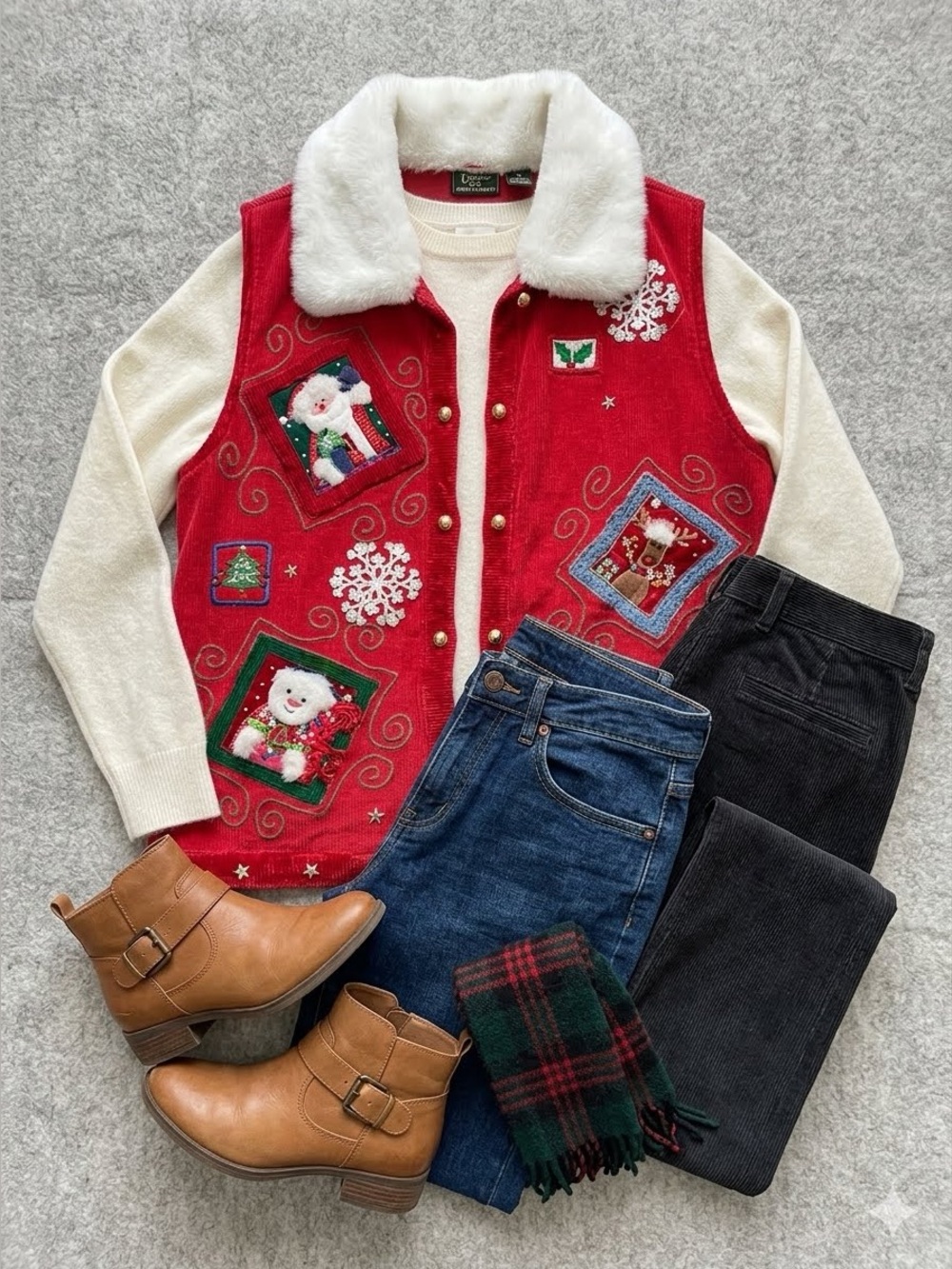 Lisa International Womens Red Boiled Wool Christmas Vest Convertible Collar NWT